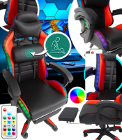 Геймерское кресло с RGB подсветкой, подушками и выдвижной подставкой для ног, Черный/Красный (G896)