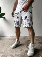 Білі чоловічі літні стильні трикотажні шорти з яскравим дизайном
