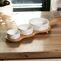 Набір для закусок керамічний 3 предмети на бамбуковій підставці