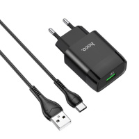 Мережевий зарядний пристрій з кабелем HOCO C72Q Glorious single port QC3.0 charger set(Type-C) 18W  Black (6931474732545)