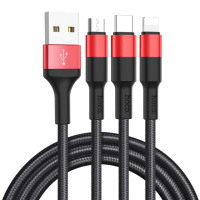 Кабель заряджання Apple Hoco X26 Xpress 3in1 Lightning -MicroUSB-Type-C (1m) Чорний / Червоний - купити в SmartEra.ua