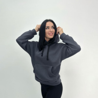 Жіночий теплий худі з капюшоном «Basic» Турція оптом | Батал |Розпродаж моделі Графіт, 50-52