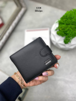 Чорний чоловічий гаманець із натуральної шкіри в коробці, 11,5 см х 9, 5 см (1228)