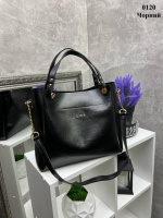 Чорна - з логотипом - велика, стильна та вмістка сумка, легко вміщує формат А4, гладка екошкіра (0120)