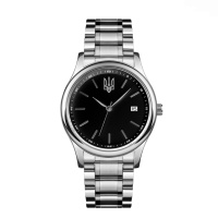 Годинник наручний Awarder 023 Silver-Black Тризуб Срібло з гербом України та сталевим браслетом