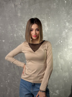 Жіноча кофтинка з декольте сітка «Annabel» | Норма і батал Бежевий, 50-52