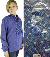 42-48 Синя вишиванка підліткова вишита сорочка етно, синяя вышиванка подростковая