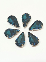 Страз (стекло)  в металлической оправе. Размер - 8×13 мм. Цвет аквамарин