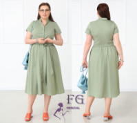 Довга котонова сукня на гудзиках «Lesley» оптом | Батал Фісташковий, 50-52