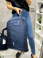 Синя - 56х35х28 см - стильна спортивно-дорожня сумка на колесах та з ручкою - розмір більший (7013)