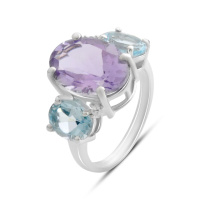 Серебряное кольцо CatalogSilver с натуральным аметистом, топазом, вес изделия 5,12 гр (2183532) 17.5 размер