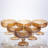 Набір креманок на ніжці 6 штук із товстого скла бурштиновий HP-19-249