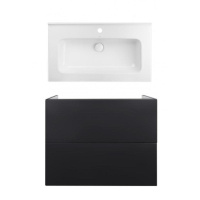 Комплект: тумба Tern підвісна 2 ящики висувних Push-to-Open, 800х725х437 мм Matt Black + раковина Albatross 01 Qtap