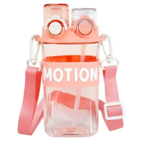 Бутылка для воды с трубочкой 550 мл спортивная пластиковая бутылка для тренировок Розовая HP-14-49P