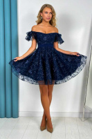 Коктейльна Сукня «Ніжний Гіпюр» 24036 Синя