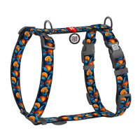 Шлея для собак анатомічна H-подібна WAUDOG Nylon з QR-паспортом, малюнок «Апельсини», пластиковий фастекс, S, Ш 15 мм, A 30-45 см, B 36-45 см