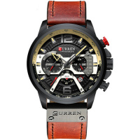 Чоловічий годинник Curren 8329 Black-Brown з хронографом та шкіряним ремінцем