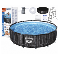 Bestway 5614Z (427×107 см) каркасний басейн круглий Steel Pro MAX під дерево коричневий, фільтр насос, сходи та тент