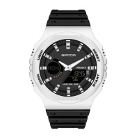 Чоловічий спортивний годинник Sanda 6016 White-Black з комбінованим циферблатом та водонепроникністю 50 м