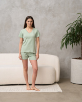 Комплект жіночий футболка з шортиками однотонний - Рубчик   S, M, L, XL