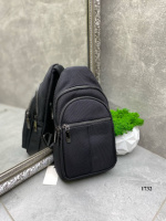 Чорна чоловіча тканинна сумка на два відділення, з горизонтальною кишенею спереду (1732)