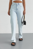 Жіночі джинси з розрізами в крокових швах — блакитний колір, 40р (є розміри)