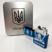Дуговая электроимпульсная USB зажигалка Украина (металлическая коробка) HL-449. Цвет: синий