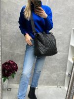 АКЦІЯ! Чорна - велика, стильна, стьобана, спортивна сумка на блискавці із плащівки (5162)