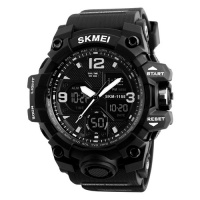 Чоловічий спортивний годинник Skmei 1155 Black з подвійним циферблатом та підсвічуванням