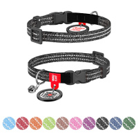 Нашийник для котів з відновленої бавовни WAUDOG Re-cotton з QR паспортом, світловідбиваючий, пластиковий фастекс, XS, Ш 10 мм, Дов 20-30 см, сірий