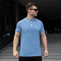 Футболка Pobedov Peremoga - Герб біла вишивка Темно-блакитний