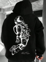 Чоловіче чорне стильне оверсайз худі з трендовим принтом