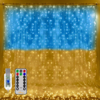Новорічна гірлянда «Прапор України» штора роса 3*3м від USB з пультом SFK-10