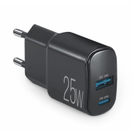 Мережевий зарядний пристрій Brevia ePower PD25W USB-C+USB-A чорний