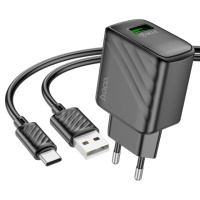 Набор СЗУ 110-240V HOCO CS21A + кабель Type-C, 1xUSB, 18W, кабель 1м, Black, Box