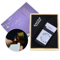 Зажигалка (Турбо) подарочная BAOFA «Евро в бриллиантах». Цвет: серый