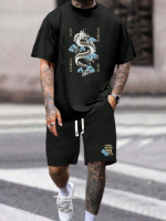 Комплект футболка та шорти чорного кольору з ДТФ принтом (оверсайз)