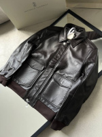 Демісезонна куртка Brunello Cucinelli чорного кольору з натуральної шкіри v109