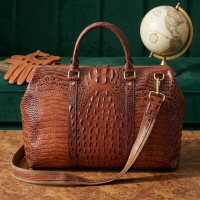 Кожаная дорожная сумка с тиснением под крокодила для путешествий и командировок Vintage 14397 Коричневая