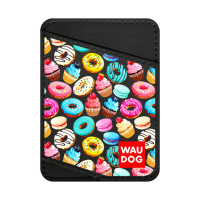 Холдер для карток WAUDOG Design з малюнком «Пончики», преміум шкіра (ширина 70 мм, довжина 95 мм) чорний