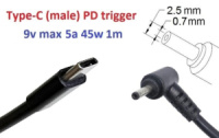 Переходник для роутера 9v (3a, 27w) 2.5(2.35)x0.7mm 1m з USB Type-C (male) Power Delivery PD тригер (A class)