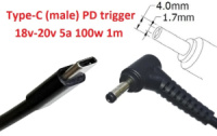 Кабель-переходник триггер PD 18-20v Type-C (max 5a, 100w) на 4.0x1.7mm 1m з USB Type-C (male) Power Delivery PD тригер (A class) 1 день гар.
