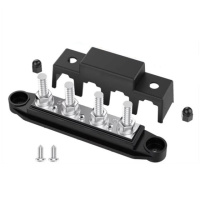 Розподільний блок з шиною Bus Bar з 4-ма шпильками М10 для з'єднання кабелів 12-48V DC, до 250A (чорний)