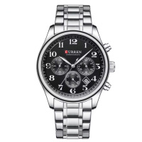 Чоловічий наручний годинник Curren 8466 Silver-Black зі сталевим браслетом та хронографом