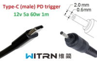 Переходник на 12v (max 5a, 60w) 2.0x0.6(1.0)mm 1m з USB Type-C (male) Power Delivery PD (WITRN) тригер (A class) 1 день гар.