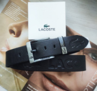 Кожаный ремень для джинсов Lacoste черный в коробке