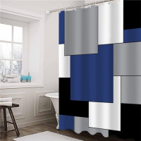 Шторка для ванной и душа с кольцами 180x180 см водостойкая, шторка для ванной комнаты с крючками,с принтом из квадратов
