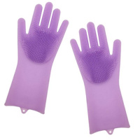 Силиконовые перчатки Magic Silicone Gloves для уборки чистки мытья посуды для дома. XI-294 Цвет: фиолетовый