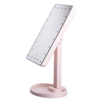 Настольное зеркало с подсветкой 22 LED для макияжа 21х16 см прямоугольное на ножке USB Розовое HP-10-4AP