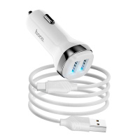 Набор АЗУ 12-24V HOCO Z40 + кабель Type-C, 2xUSB, 2.4A, кабель 1м, White, Box